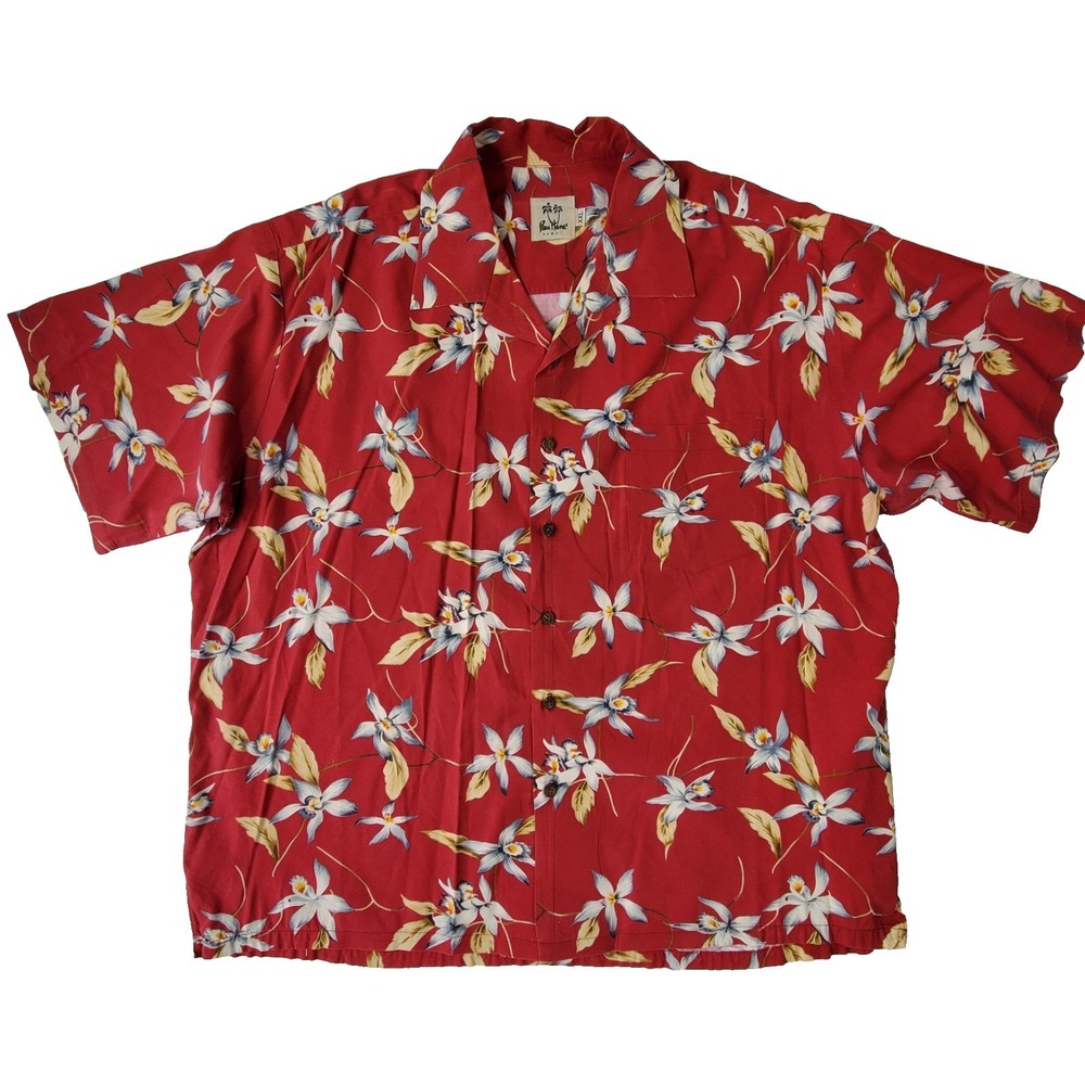 Pau Harris Hawaii‎ Hawaiian Shirt Men XXL Red Floral Tropical Camp Shirt
